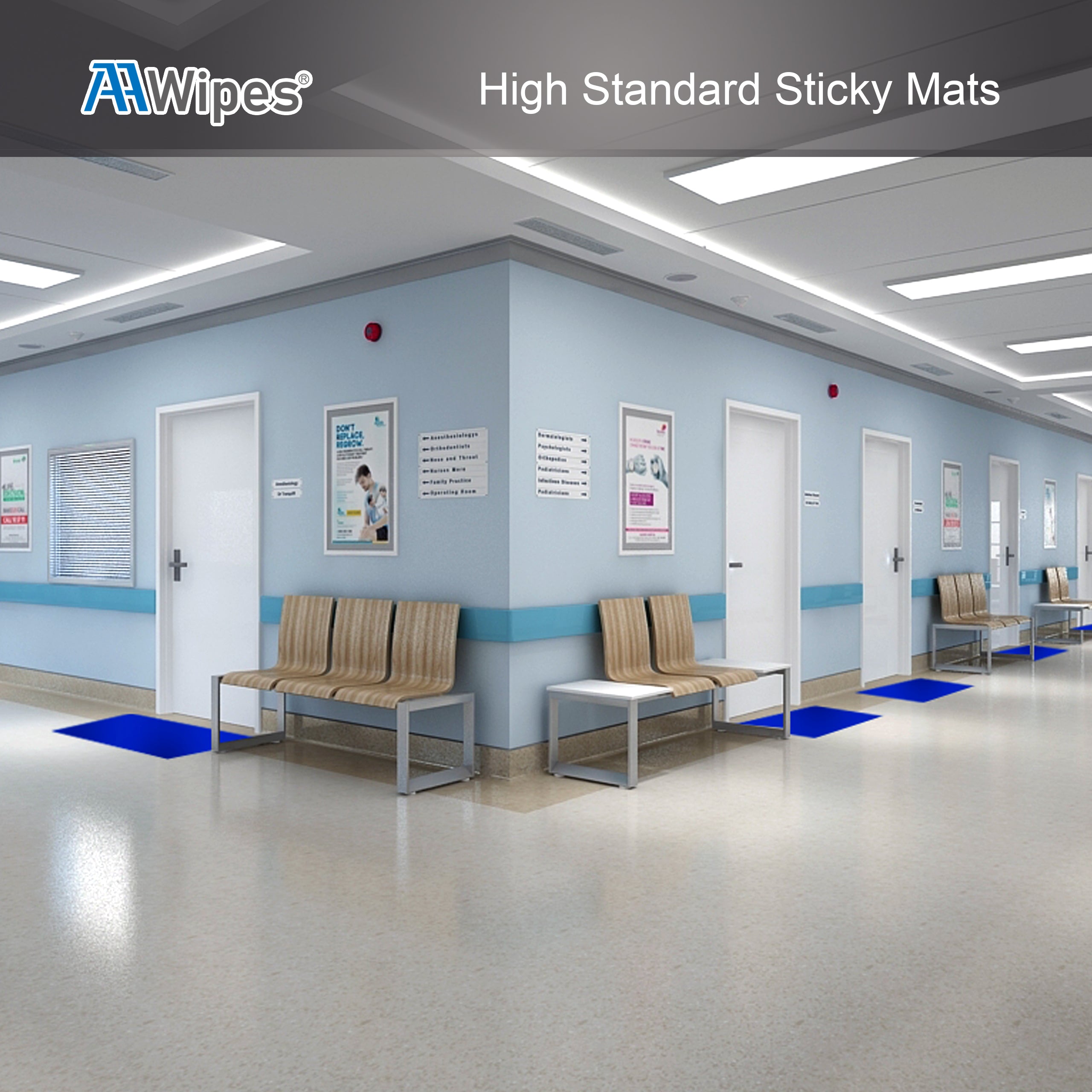 Sticky/Tacky/Adhesive Mat 18 x 36 Blue (Case of 4 Mats,30 Sheets Each)  for Cleanroom Laboratory Hospital Construction Pets