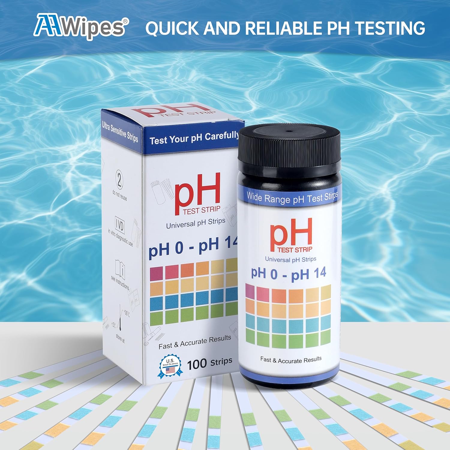 AAwipes pH Test Strips 0-14: 100 Strips Universal Litmus Paper pH Test Strips for Liquid Testing & Water & Food and Urine and Saliva, pH Level Testing from 0-14 Fast Results in Seconds (K05-1000)