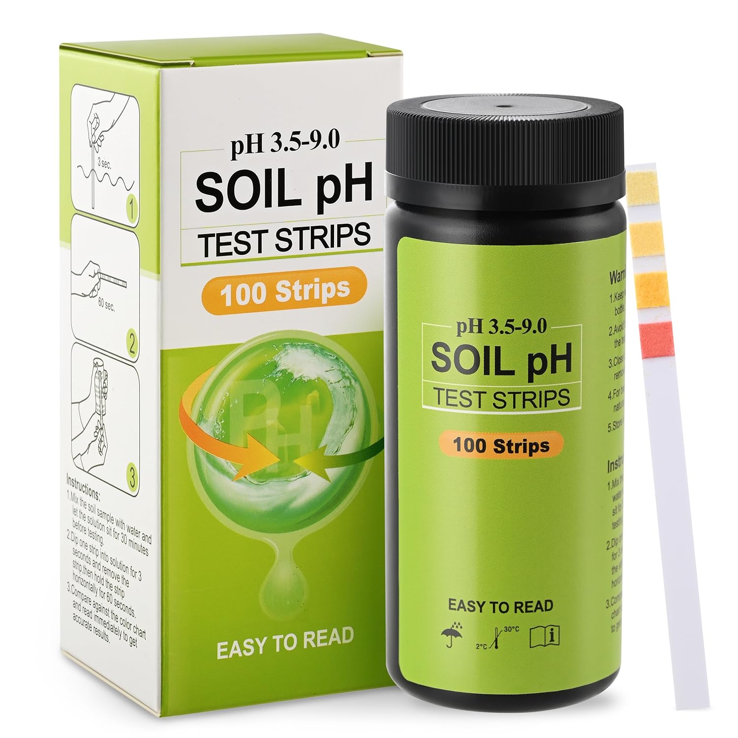 Soil pH Test Kit (3.5-9 Range) 100 Strips ph Soil Tester for Acidity and Alkalinity of Garden Lawn Grass Flower Vegetable Compost Nutrients Plants(J01-1000, Starting from 1000 strips for 10 bottles)