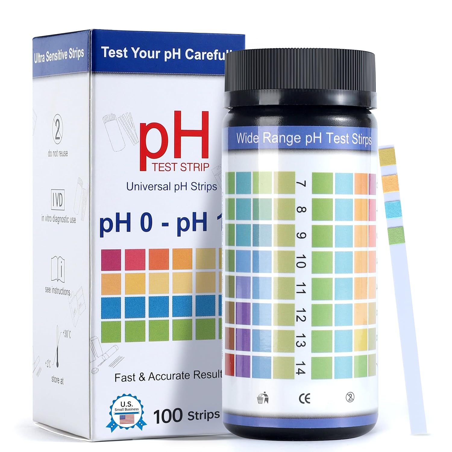 AAwipes pH Test Strips 0-14: 100 Strips Universal Litmus Paper pH Test Strips for Liquid Testing & Water & Food and Urine and Saliva, pH Level Testing from 0-14 Fast Results in Seconds (K05-1000)