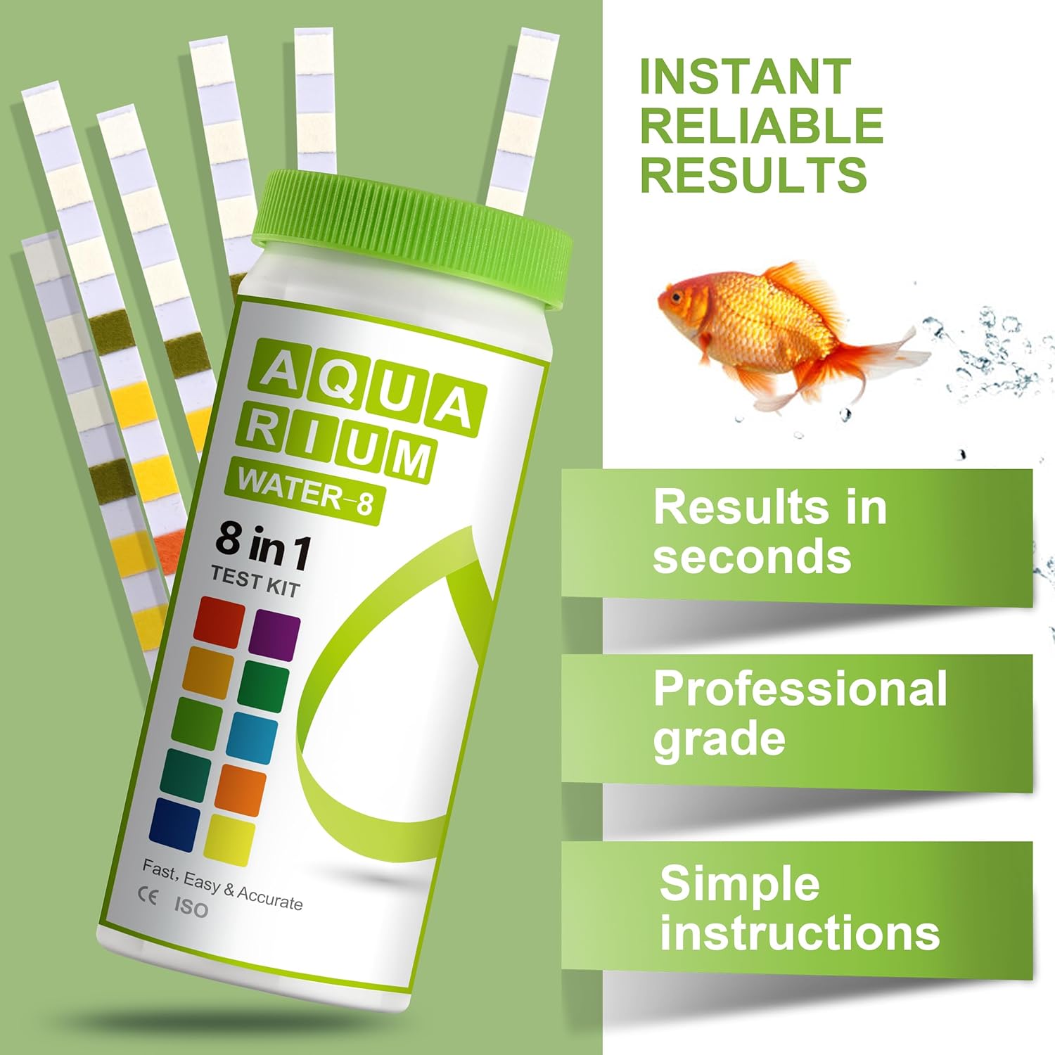 AAwipes Aquarium Ammonia Test Strips 8-in-1 |100 Strips | Quick & Accurate Water Testing for Freshwater & Saltwater Tanks -Test pH, Carbonate, Alkalinity, Hardness, Chlorine, Nitrite, etc. (K02-1000)