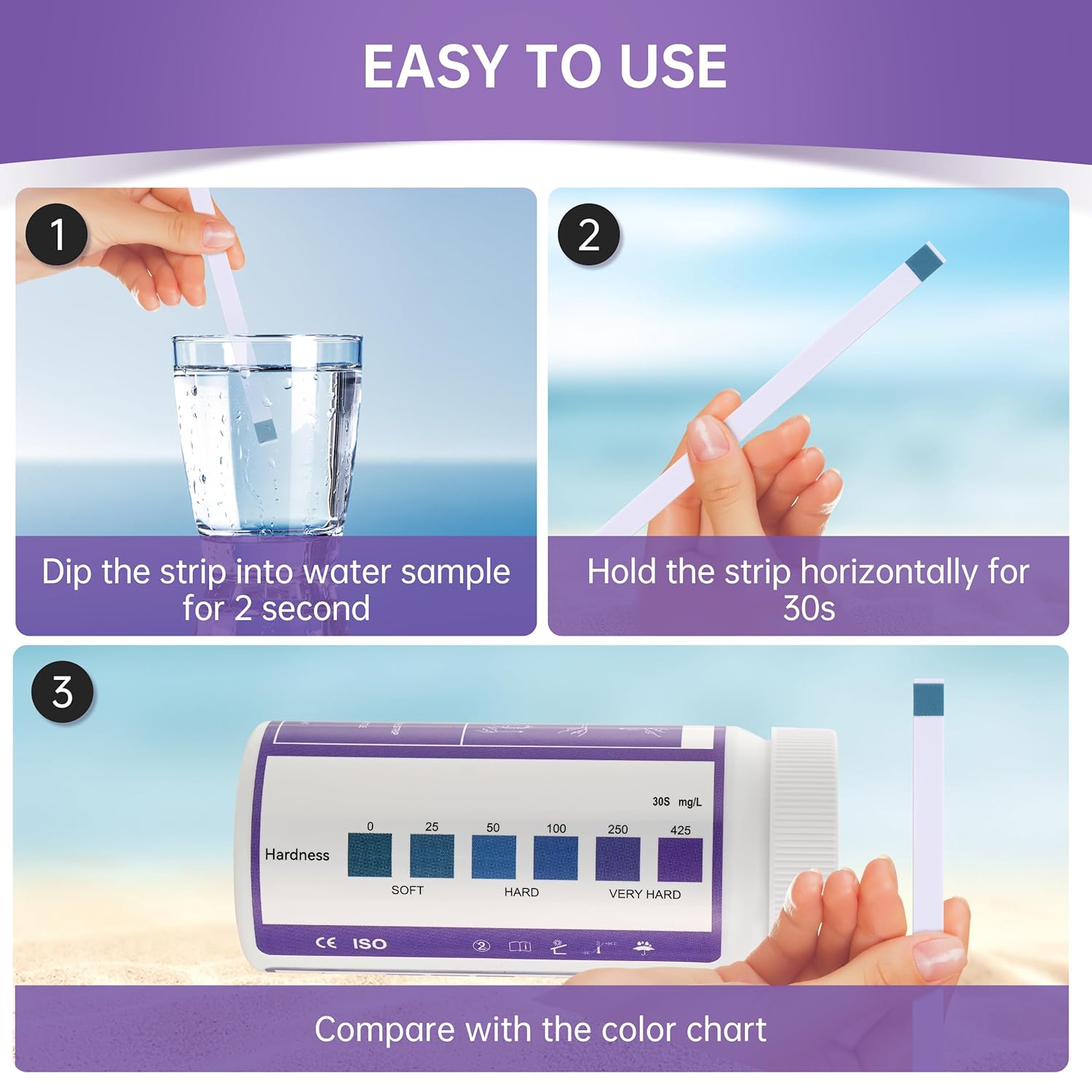 Water Hardness Test Kit 0-425 pmm Hard Water Test Strips - Ultimate Test Kit for for Home, Drinking, Well, Spa, Swimming Pool, Softener (K07-1500, Starting from 1500 strips for 10 bottles)