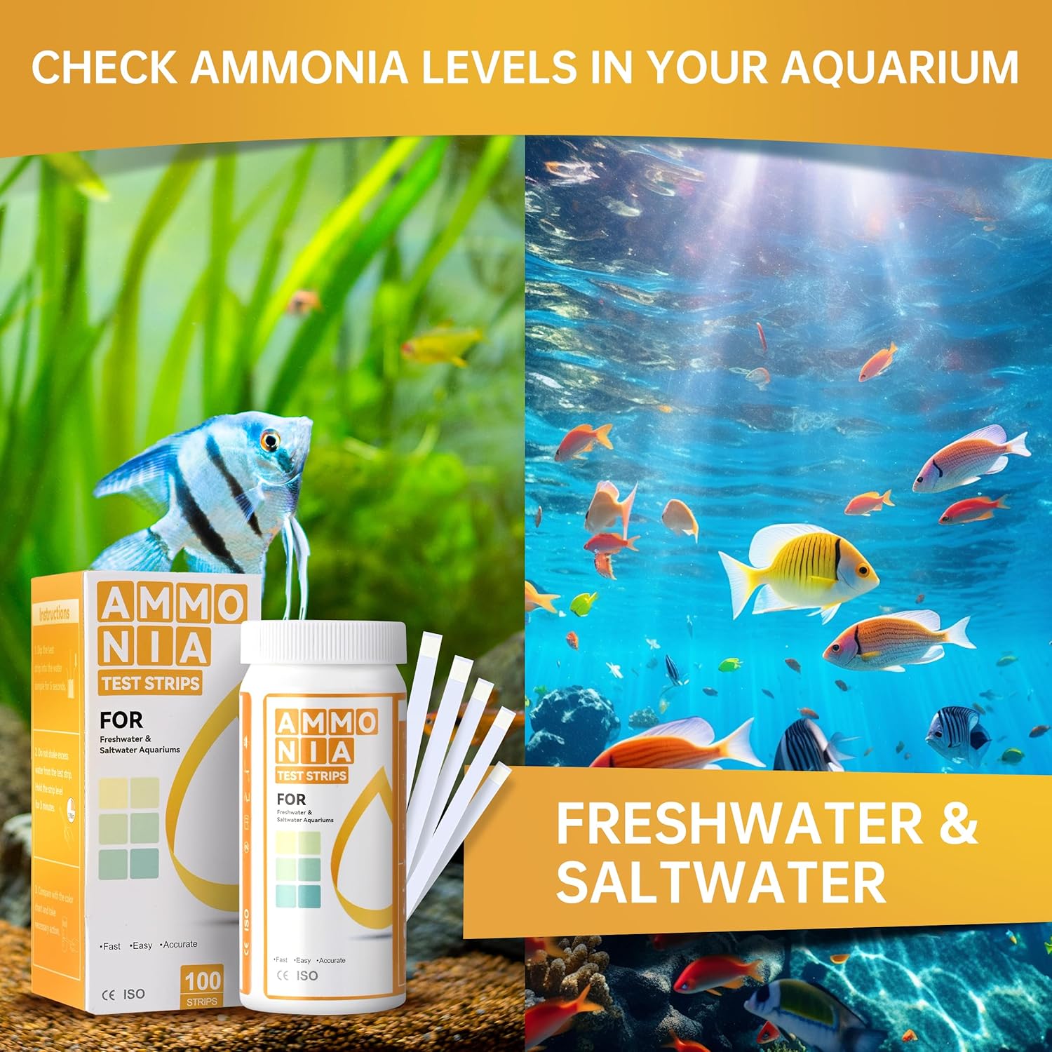 AAwipes Ammonia Test Strips for Fish Tank Aquarium Test Strips Aquarium Water Test Kit Freshwater Fish Tank (K06-500)