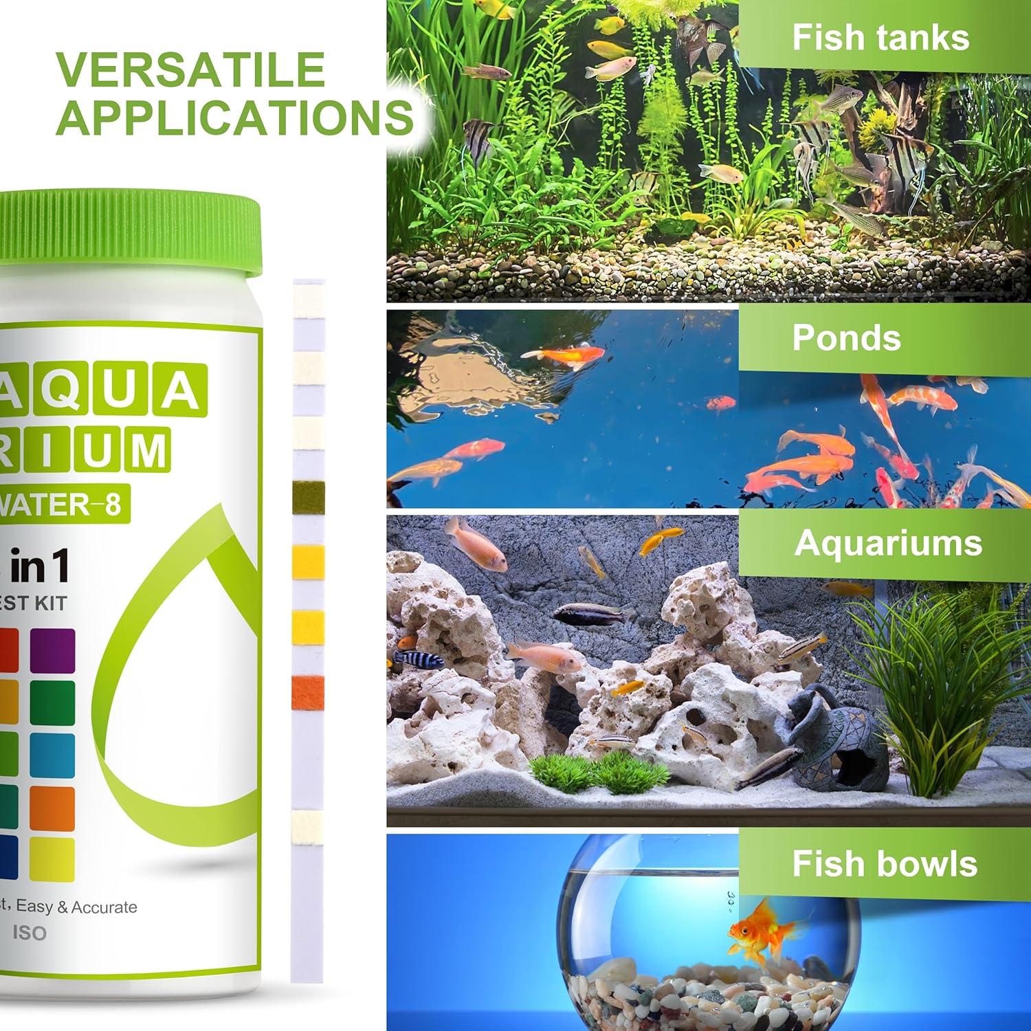 AAwipes Aquarium Ammonia Test Strips 8-in-1 |100 Strips | Quick & Accurate Water Testing for Freshwater & Saltwater Tanks -Test pH, Carbonate, Alkalinity, Hardness, Chlorine, Nitrite, etc. (K02-1000)