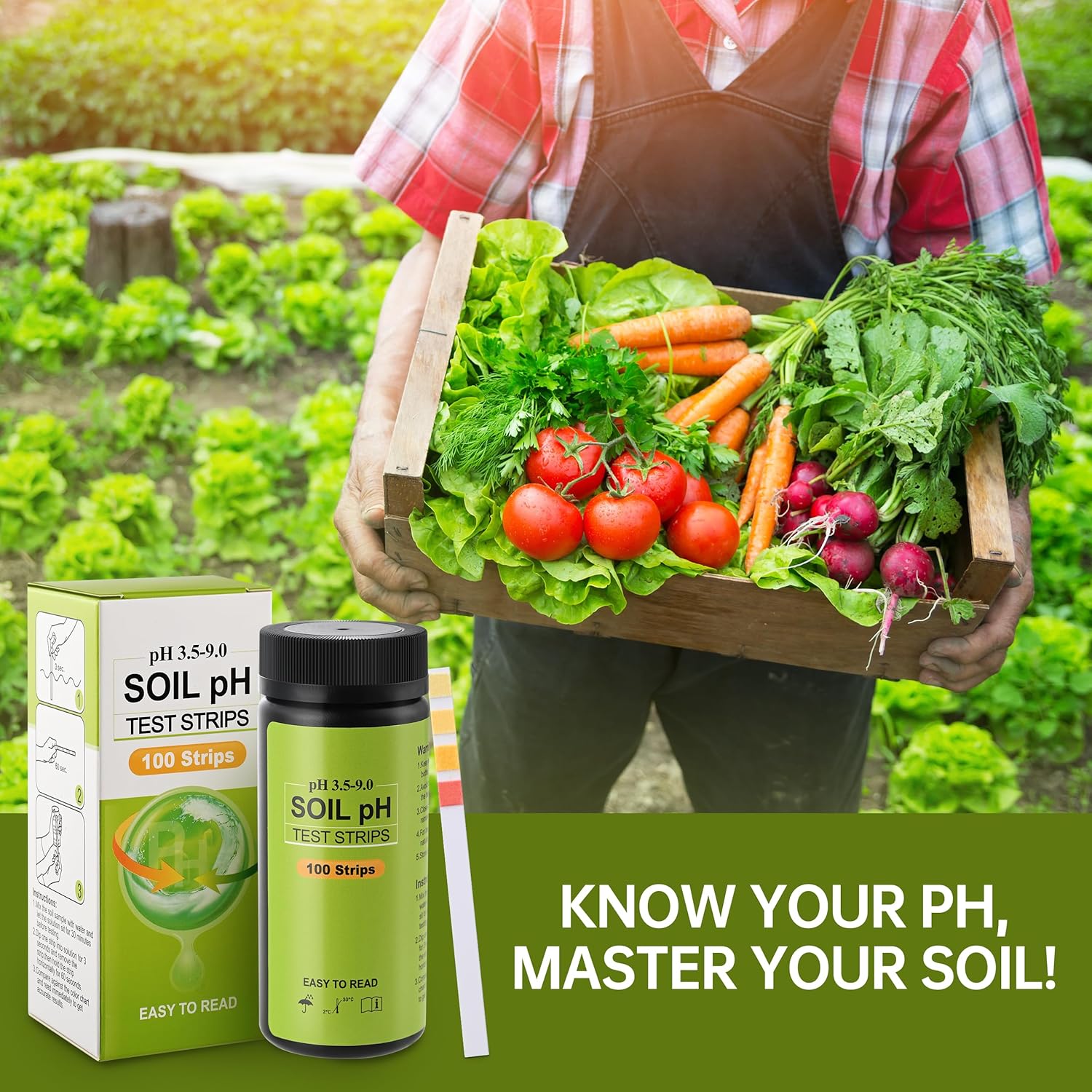 Soil pH Test Kit (3.5-9 Range) 100 Strips ph Soil Tester for Acidity and Alkalinity of Garden Lawn Grass Flower Vegetable Compost Nutrients Plants(J01-1000, Starting from 1000 strips for 10 bottles)