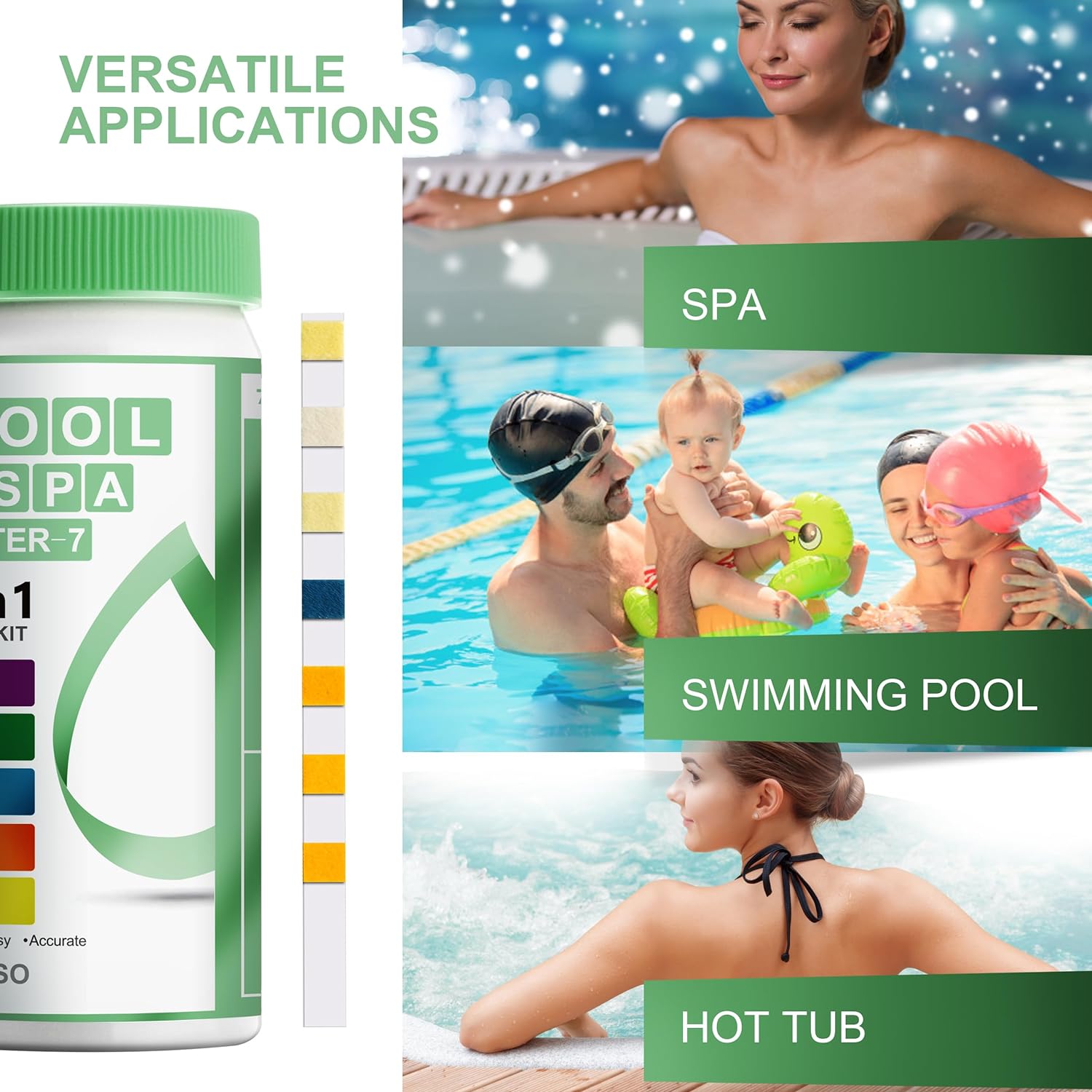 Pool Test Strips 7 in 1 (150 Strips) All-New 2024 Pool PH Test Kit Super Accurate Water Hardness Acid Testing Kit Pool Maintenance Kit for Pool, Inground Pool, Hot tub and Spa (K01-1500)