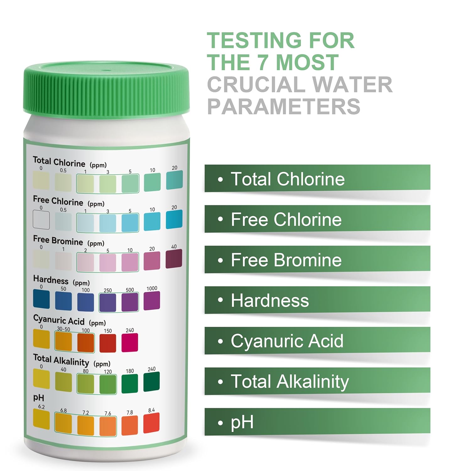 Pool Test Strips 7 in 1 (150 Strips) All-New 2024 Pool PH Test Kit Super Accurate Water Hardness Acid Testing Kit Pool Maintenance Kit for Pool, Inground Pool, Hot tub and Spa (K01-1500)