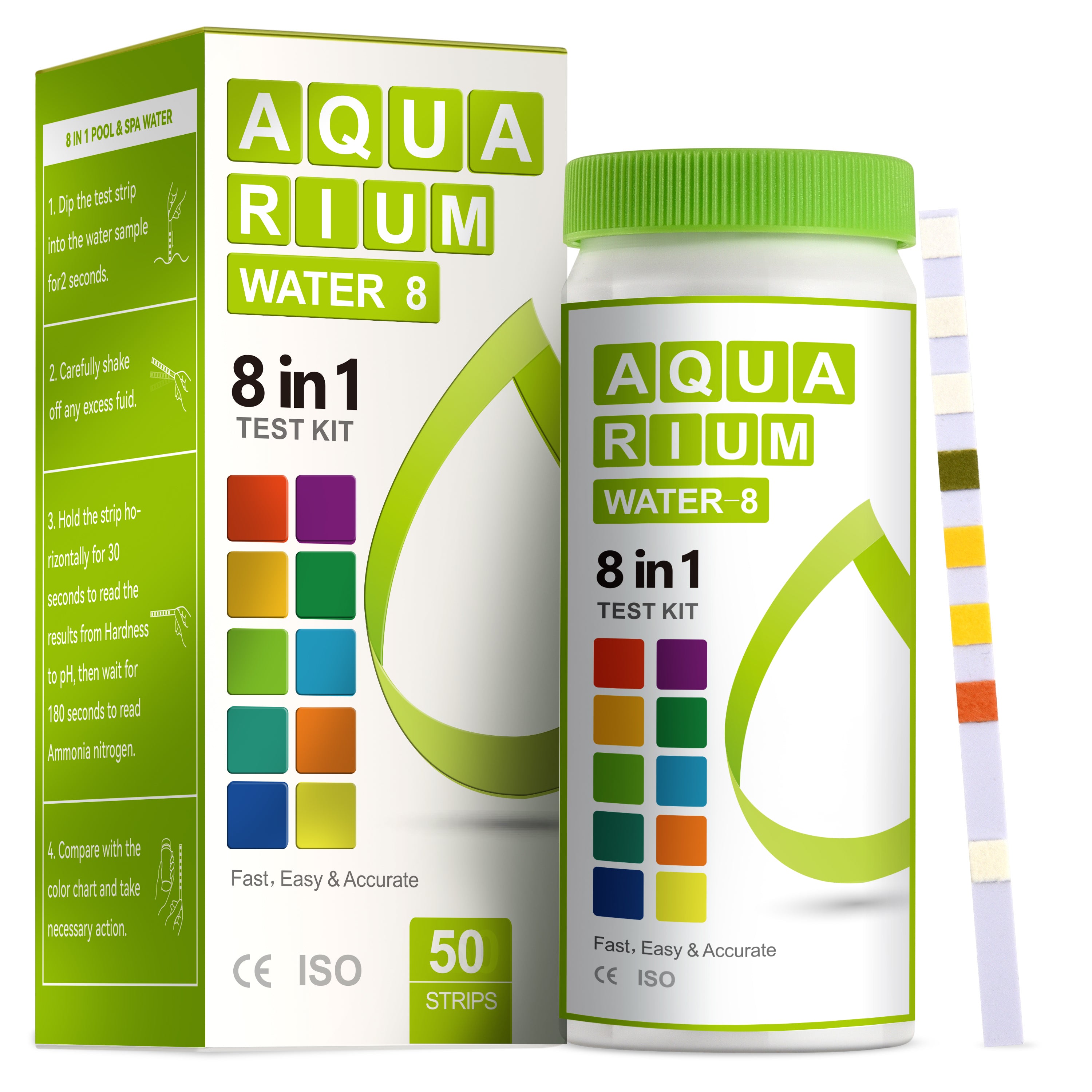 8-in-1 Aquarium Test Kit for Fish Tanks - Quick & Accurate Water Testing Strips for Aquariums & Ponds. Tests pH, Ammonia, Alkalinity, Hardness, Chlorine, etc. (K02-500)